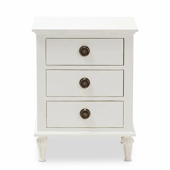 Baxton Studio Venezia Whitewash 3-Drawer Nightstand 2 Baxton Studio Venezia Whitewash 3-Drawer Nightstand - Image 2