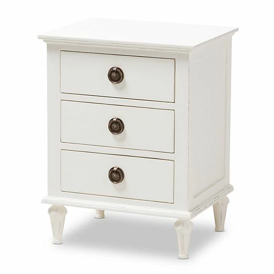 Baxton Studio Venezia Whitewash 3-Drawer Nightstand 3 Baxton Studio Venezia Whitewash 3-Drawer Nightstand - Image 3