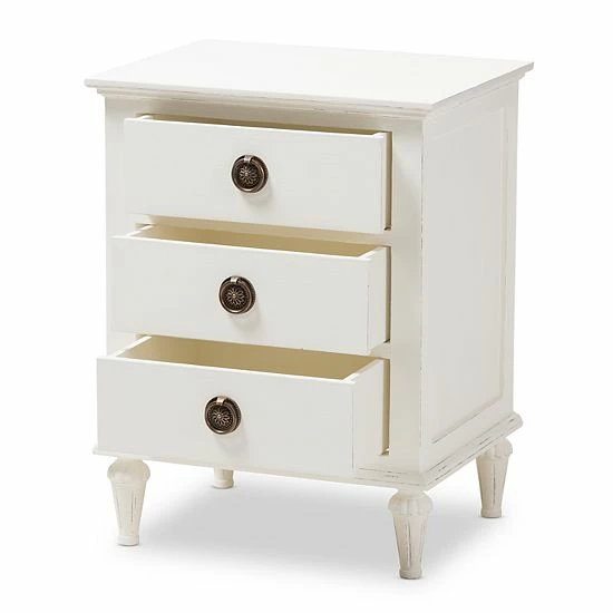 Baxton Studio Venezia Whitewash 3-Drawer Nightstand 4 Baxton Studio Venezia Whitewash 3-Drawer Nightstand - Image 4