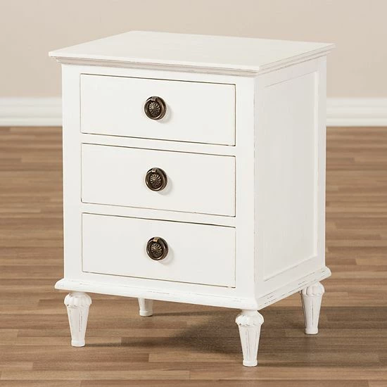 Baxton Studio Venezia Whitewash 3-Drawer Nightstand 8 Baxton Studio Venezia Whitewash 3-Drawer Nightstand - Image 8
