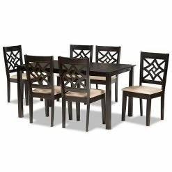 Baxton Studio Nicolette Dining Table & Chair 7-piece Set Sand Dark Brown