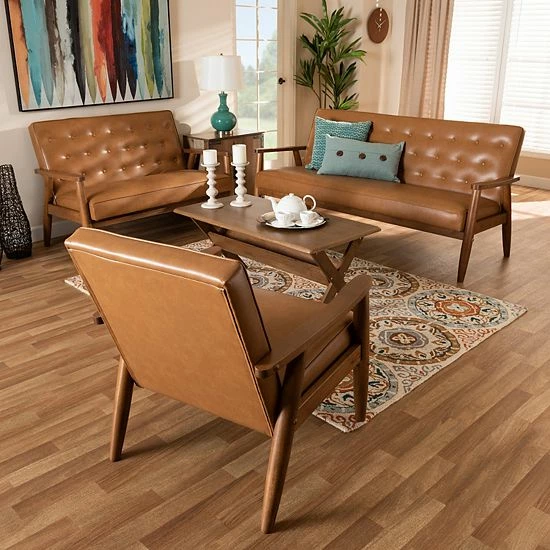 Baxton Studio Sorrento Brown Living Room Set 2 Baxton Studio Sorrento Brown Living Room Set - Image 2