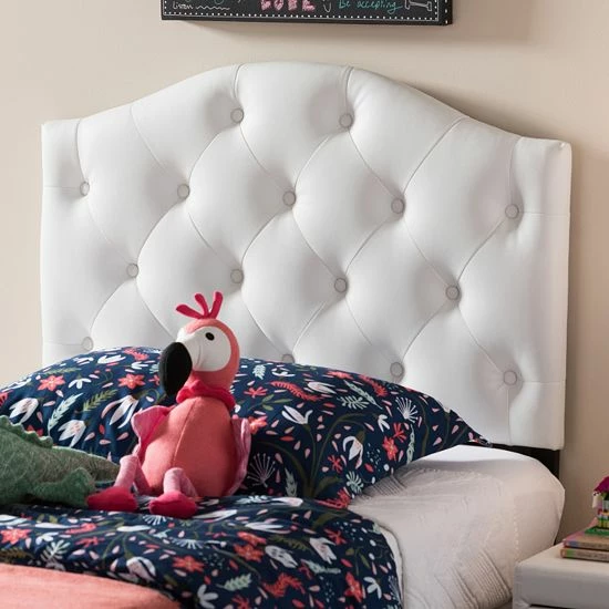 Baxton Studio Myra Faux Leather Scalloped Twin Headboard White 1 Baxton Studio Myra Faux Leather Scalloped Twin Headboard White