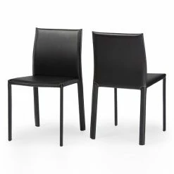 Baxton Studio 2-piece Burridge Leather Dining Chair Set Black