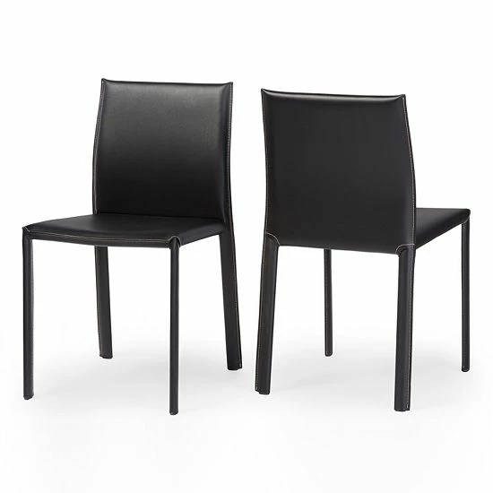 Baxton Studio 2-piece Burridge Leather Dining Chair Set Black 2 Baxton Studio 2-piece Burridge Leather Dining Chair Set Black - Image 2