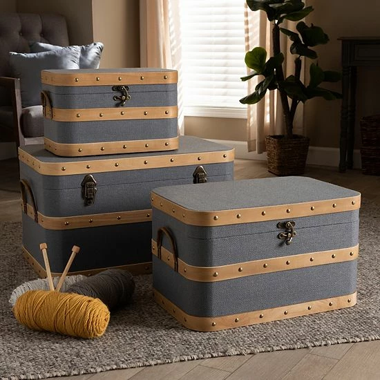Baxton Studio Jonathon Storage Trunk 3-piece Set 2 Baxton Studio Jonathon Storage Trunk 3-piece Set - Image 2