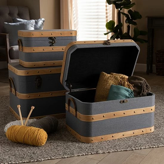 Baxton Studio Jonathon Storage Trunk 3-piece Set 3 Baxton Studio Jonathon Storage Trunk 3-piece Set - Image 3