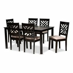 Baxton Studio Caron Dining Table & Chair 7-piece Set Sand Brown Espresso
