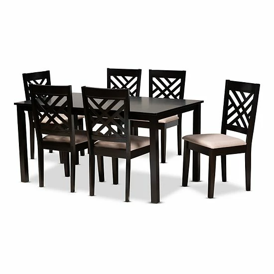 Baxton Studio Caron Dining Table & Chair 7-piece Set Sand Brown Espresso 1 Baxton Studio Caron Dining Table & Chair 7-piece Set Sand Brown Espresso