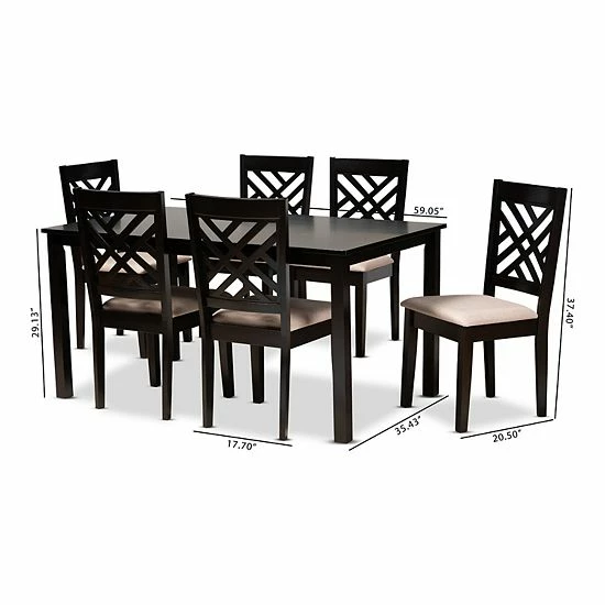 Baxton Studio Caron Dining Table & Chair 7-piece Set Sand Brown Espresso 5 Baxton Studio Caron Dining Table & Chair 7-piece Set Sand Brown Espresso - Image 5