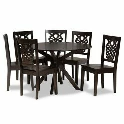 Baxton Studio Liese Dining 7-piece Set Dark Brown