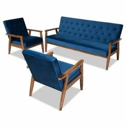 Baxton Studio Sorrento Sofa & Chair 3-Piece Set Navy