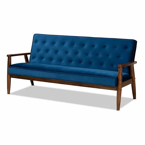 Baxton Studio Sorrento Sofa & Chair 3-Piece Set Navy 5 Baxton Studio Sorrento Sofa & Chair 3-Piece Set Navy - Image 5