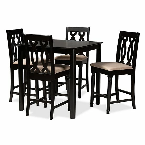 Baxton Studio Darcie Pub Dining Table & Chair 5-piece Set Beige 7 Baxton Studio Darcie Pub Dining Table & Chair 5-piece Set Beige - Image 7