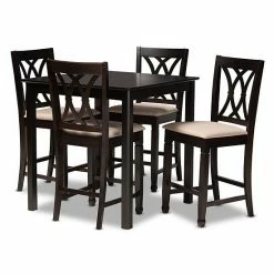 Baxton Studio Reneau 5-Piece Pub Set Beige Khaki