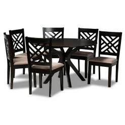Baxton Studio Norah Dining Table & Chair 7-piece Set Sand Dark Brown