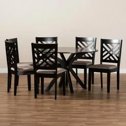 Baxton Studio Norah Dining Table & Chair 7-piece Set Sand Dark Brown -Baxton Studio Sales unnamed file 7786