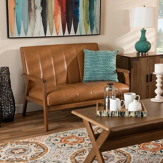 Baxton Studio Nikko Brown Loveseat 2 Baxton Studio Nikko Brown Loveseat - Image 2