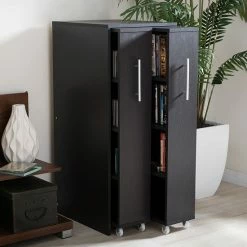 Baxton Studio Lindo Bookcase And Dual Pull-Out Shelving Cabinet