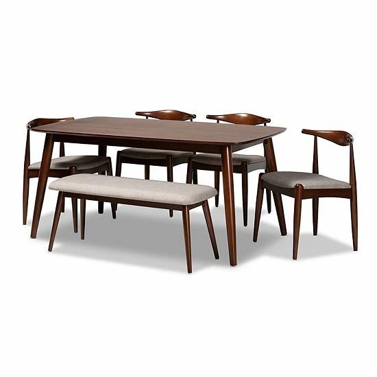Baxton Studio Amato Dining Table, Bench & Chair 6-piece Set 1 Baxton Studio Amato Dining Table, Bench & Chair 6-piece Set