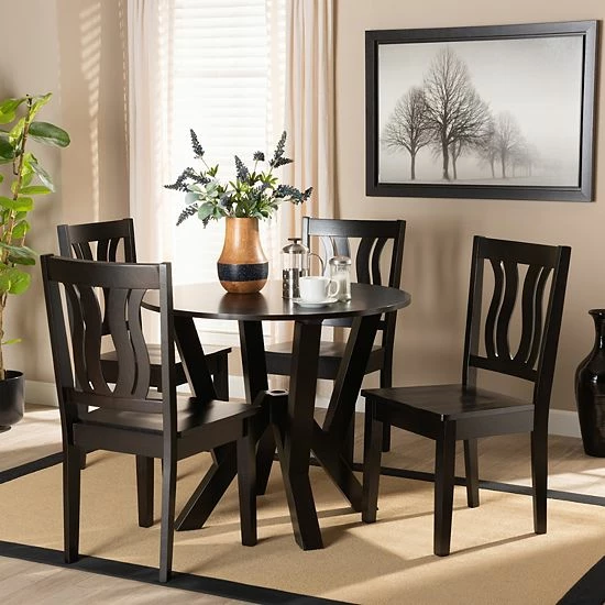 Baxton Studio Noelia Dining 5-piece Set Walnut Brown 7 Baxton Studio Noelia Dining 5-piece Set Walnut Brown - Image 7