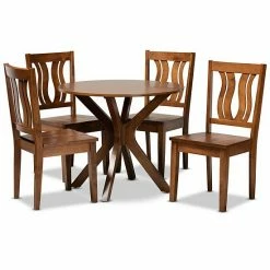Baxton Studio Mare Dining 5-Piece Set Walnut Brown