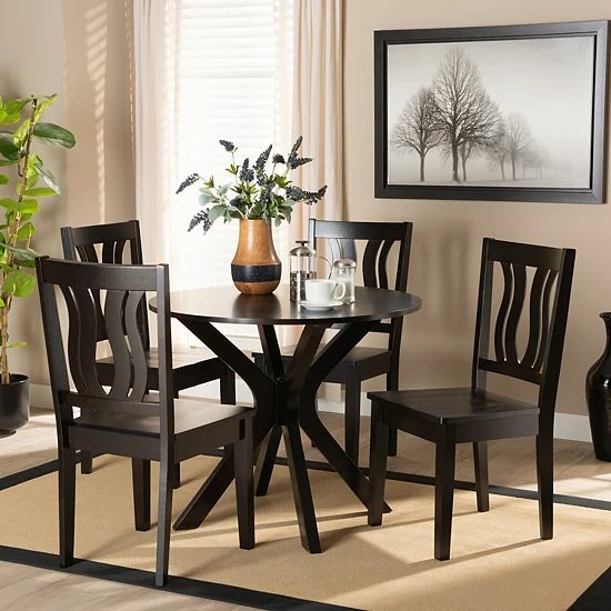 Baxton Studio Mare Dining 5-Piece Set Walnut Brown 7 Baxton Studio Mare Dining 5-Piece Set Walnut Brown - Image 7
