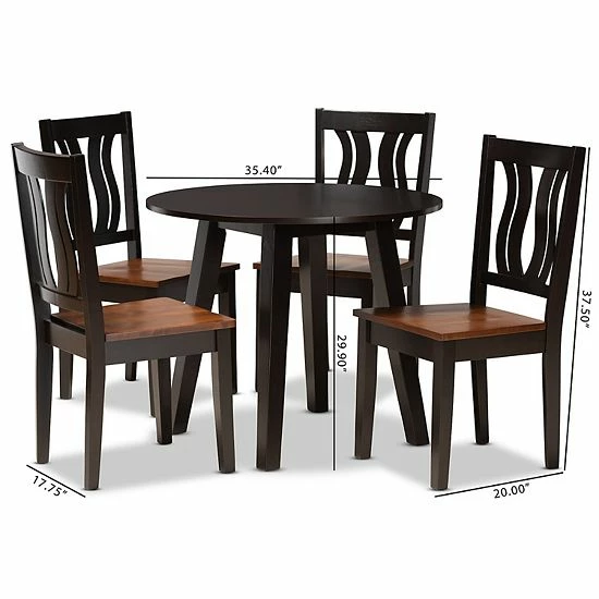 Baxton Studio Anesa Dining Table & Chair 5-piece Set Walnut Brown 8 Baxton Studio Anesa Dining Table & Chair 5-piece Set Walnut Brown - Image 8