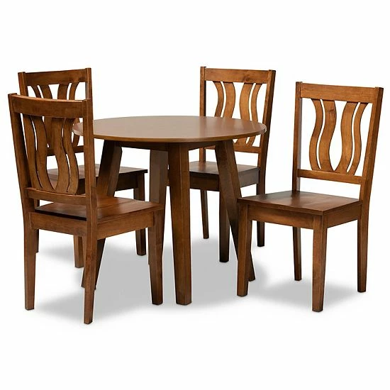 Baxton Studio Anesa Dining Table & Chair 5-piece Set Walnut Brown 9 Baxton Studio Anesa Dining Table & Chair 5-piece Set Walnut Brown - Image 9