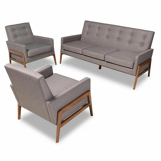 Baxton Studio Perris Couch & Chair 3-Piece Set Pastel Gray 1 Baxton Studio Perris Couch & Chair 3-Piece Set Pastel Gray