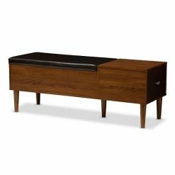 Baxton Studio Merrick Mid-Century Modern Entryway Bench With Shoe Rack