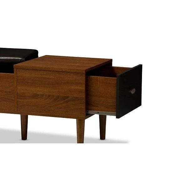 Baxton Studio Merrick Mid-Century Modern Entryway Bench With Shoe Rack 3 Baxton Studio Merrick Mid-Century Modern Entryway Bench With Shoe Rack - Image 3