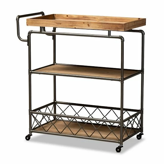 Baxton Studio Amado Trolley Bar Cart 1 Baxton Studio Amado Trolley Bar Cart