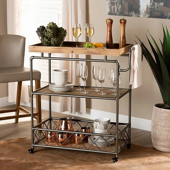 Baxton Studio Amado Trolley Bar Cart 7 Baxton Studio Amado Trolley Bar Cart - Image 7
