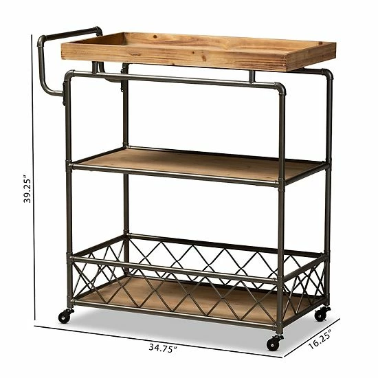 Baxton Studio Amado Trolley Bar Cart 8 Baxton Studio Amado Trolley Bar Cart - Image 8