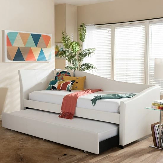 Baxton Studio Vera Faux=Leather Upholstered Curved Twin Daybed & Trundle 1 Baxton Studio Vera Faux=Leather Upholstered Curved Twin Daybed & Trundle