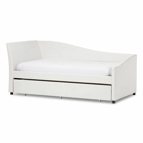 Baxton Studio Vera Faux=Leather Upholstered Curved Twin Daybed & Trundle 4 Baxton Studio Vera Faux=Leather Upholstered Curved Twin Daybed & Trundle - Image 4