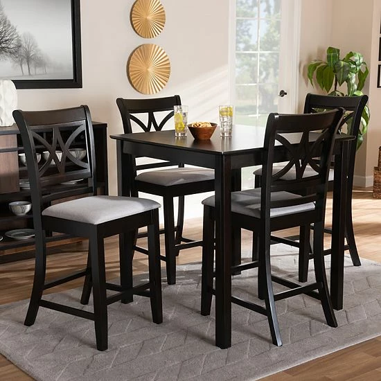 Baxton Studio Chandler Pub Dining Table 5-piece Set Sand Espresso 2 Baxton Studio Chandler Pub Dining Table 5-piece Set Sand Espresso - Image 2