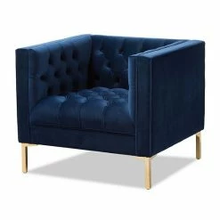 Baxton Studio Zanetta Dark Blue/Grey Chair