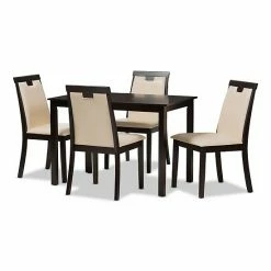 Baxton Studio Modern Beige T-back Chair & Table Dining 5-piece Set