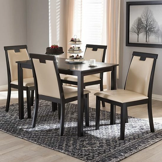 Baxton Studio Modern Beige T-back Chair & Table Dining 5-piece Set 2 Baxton Studio Modern Beige T-back Chair & Table Dining 5-piece Set - Image 2