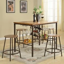 Baxton Studio Vintner Pub Table & Stool 5-piece Set