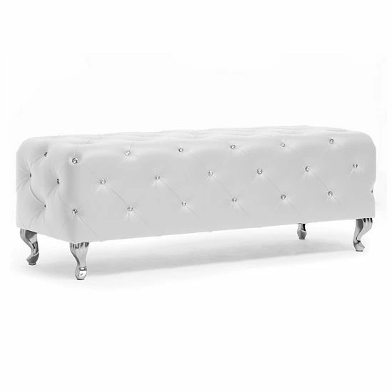 Baxton Studio Stella Crystal Tufted Bench White 3 Baxton Studio Stella Crystal Tufted Bench White - Image 3