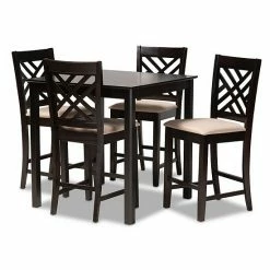 Baxton Studio Caron 5-Piece Pub Set Beige Khaki
