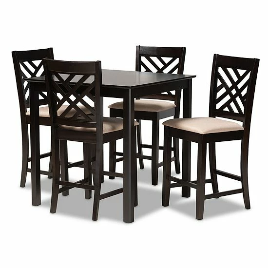 Baxton Studio Caron 5-Piece Pub Set Beige Khaki 6 Baxton Studio Caron 5-Piece Pub Set Beige Khaki - Image 6