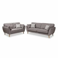 Baxton Studio Mid-Century Couch & Loveseat 2-piece Set Light Pastel Gray