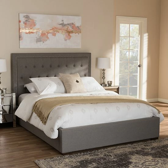 Baxton Studio Taylor Storage Tufted Platform Bed Gray 10 Baxton Studio Taylor Storage Tufted Platform Bed Gray - Image 10