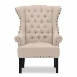 Baxton Studio Knuckey Nailhead Linen Wing Arm Chair Beige -Baxton Studio Sales unnamed file 8509