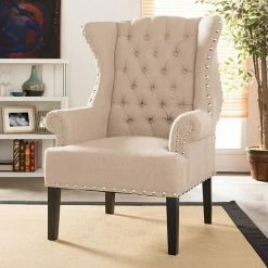 Baxton Studio Knuckey Nailhead Linen Wing Arm Chair Beige -Baxton Studio Sales unnamed file 8513