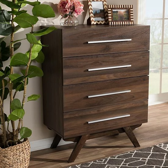 Baxton Studio Mid-Century 4-Drawer Chest Medium Brown 2 Baxton Studio Mid-Century 4-Drawer Chest Medium Brown - Image 2